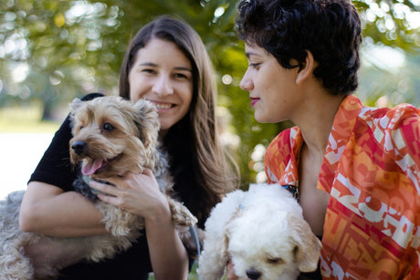 People holding dogs