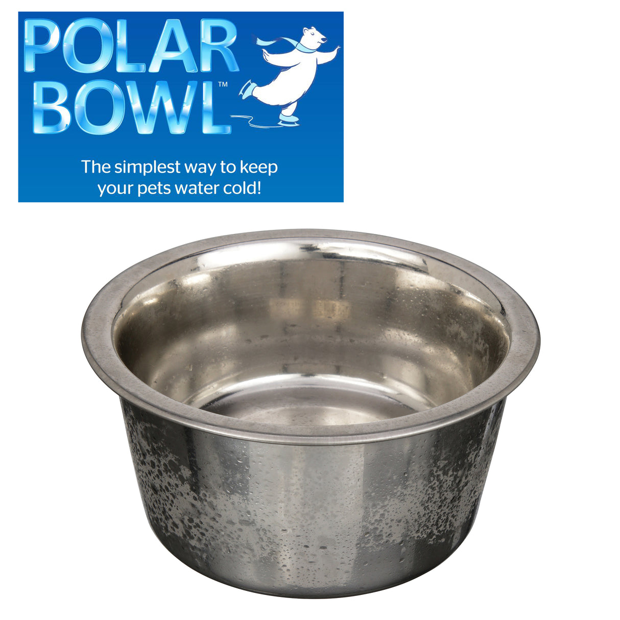 Image of frozen Polar bowl with logo - simplest way to keep your pets water cold!