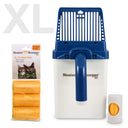 Neater Scooper XL Midnight Blue with 60 Bags and bag dispenser on a white background. 