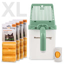 Neater Scooper XL Green with 195 Bags and bag dispenser on a white background. 