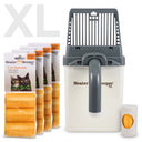 Neater Scooper XL Gray with 195 Bags and bag dispenser on a white background. 