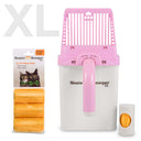Neater Scooper XL Pink with 60 Bags and bag dispenser on a white background. 