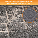 Textured surface with mesh design and groove patterns, showing litter trapping mechanism.