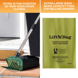 Store the Lift N' Bag with the bin flat on the ground so the trap door shuts. Comes with bags that are larger than most leading brands.