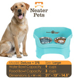 Information chart of Aquamarine Large DELUXE Neater Feeder with Stainless Steel Slow Feed Bowl
