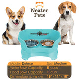 Aquamarine medium DELUXE Neater Feeder with Stainless Steel Slow Feed Bowl information chart
