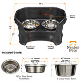 Midnight Black medium DELUXE Neater Feeder with Stainless Steel Slow Feed Bowl dimensions