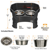 Dimensions of Midnight Black medium DELUXE Neater Feeder with Stainless Steel Slow Feed Bowl with leg extensions