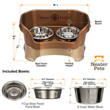 Bronze medium DELUXE Neater Feeder with Stainless Steel Slow Feed Bowl dimensions