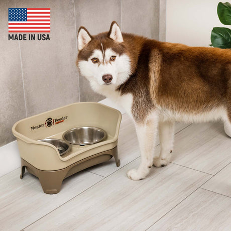 Husky eating from Cappuccino Express that is Made in the USA