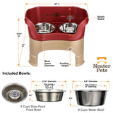 dimensions of Cranberry large DELUXE Neater Feeder with Stainless Steel Slow Feed Bowl with leg extensions