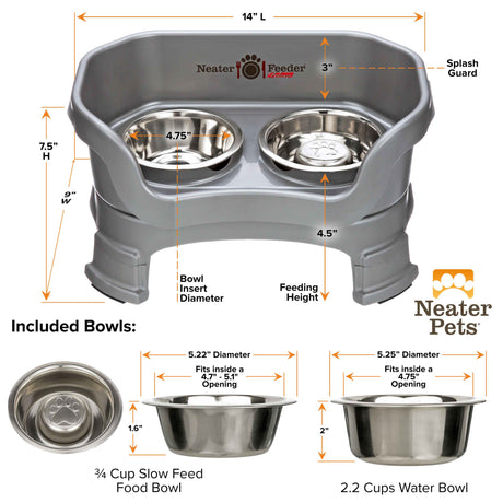 Gunmetal SMALL DELUXE LE Neater Feeder with Stainless Steel Slow Feed Bowl dimensions