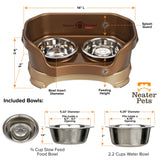 Bronze SMALL DELUXE Neater Feeder with Stainless Steel Slow Feed Bowl dimensions