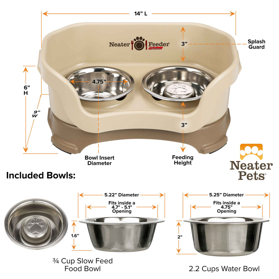DELUXE Neater Feeder with Stainless Steel Slow Feed Bowl Neater Pets