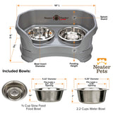 Gunmetal SMALL DELUXE Neater Feeder with Stainless Steel Slow Feed Bowl dimensions