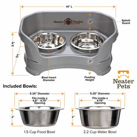 Deluxe Gunmetal Grey Small Neater Feeder and Bowl dimensions