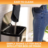 Woman pouring litter caught by the mat into a trash can