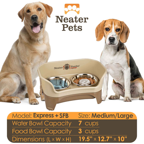 Information about the Cappuccino medium to large EXPRESS Neater Feeder with Stainless Steel Slow Feed Bowl