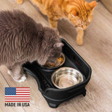 Cat eating from Black Express that is Made in the USA