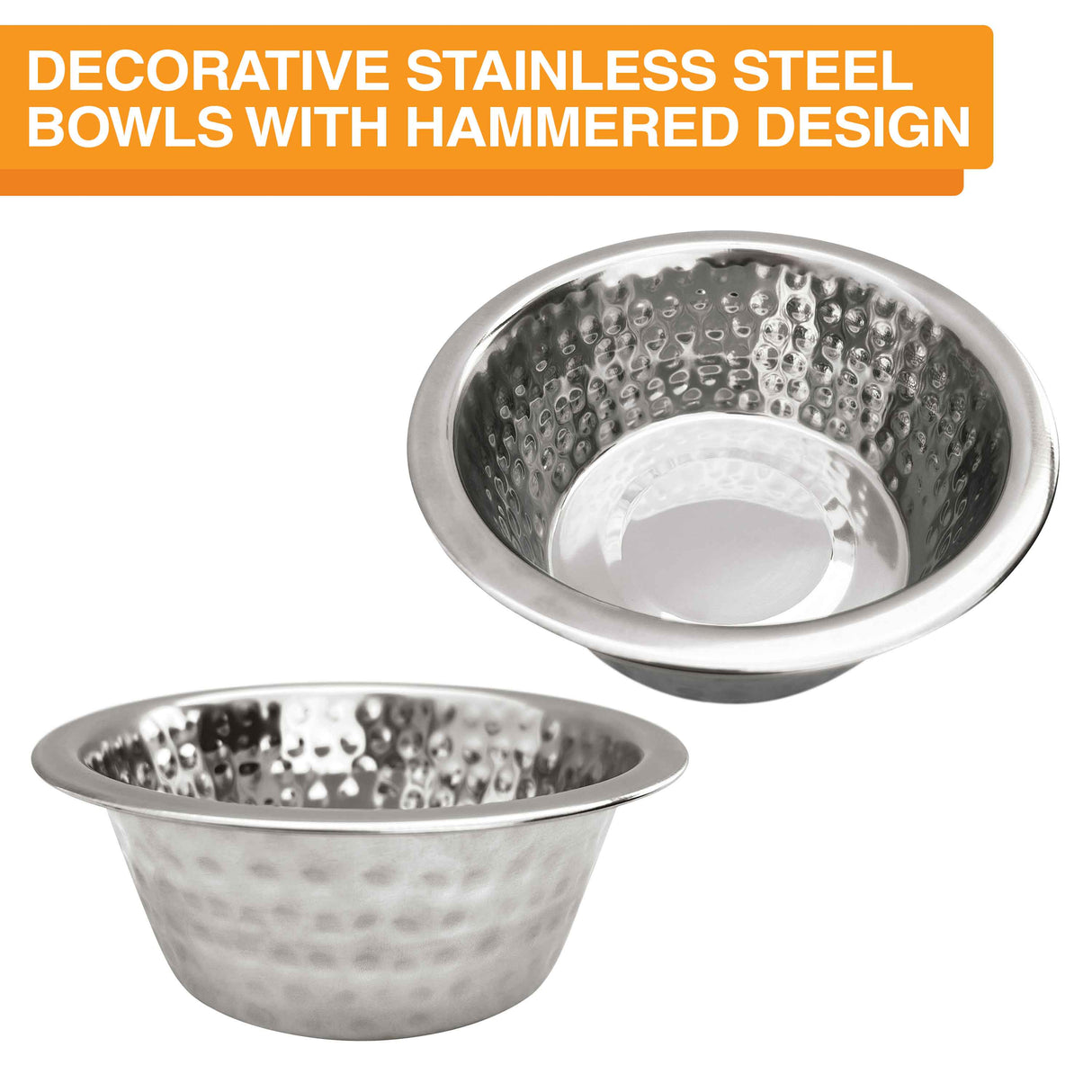 Includes stylish hammered bowls