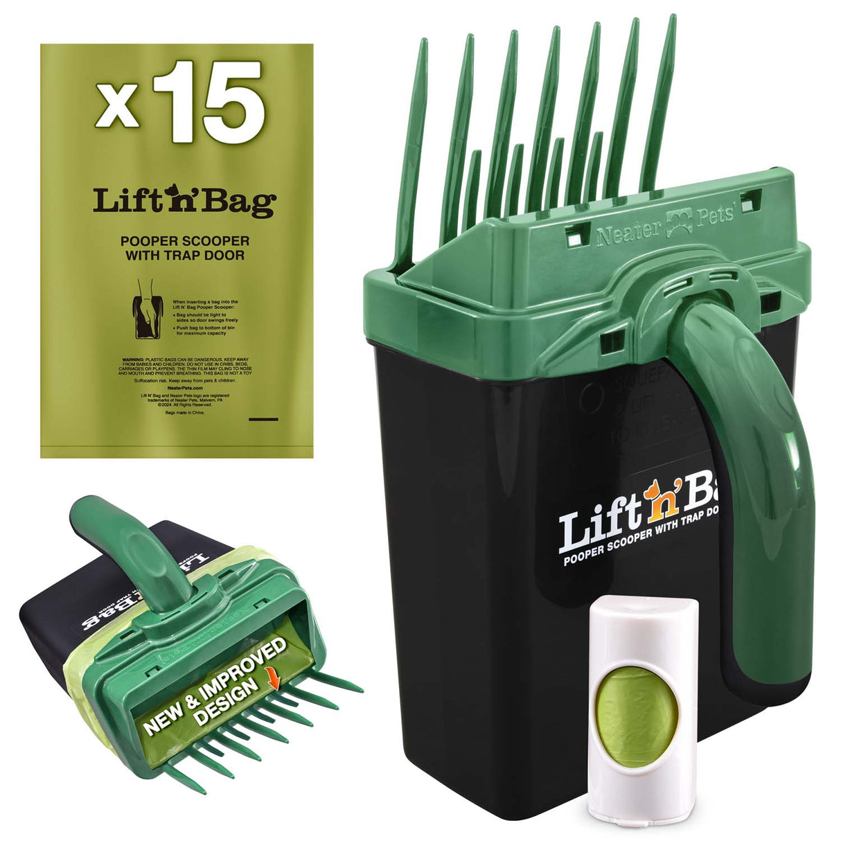 Lift 'n' Bag pooper scooper with trap door on a white background