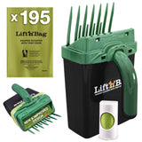 Pet waste management kit with 'Lift 'n Bag' pooper scooper and bags on a white background