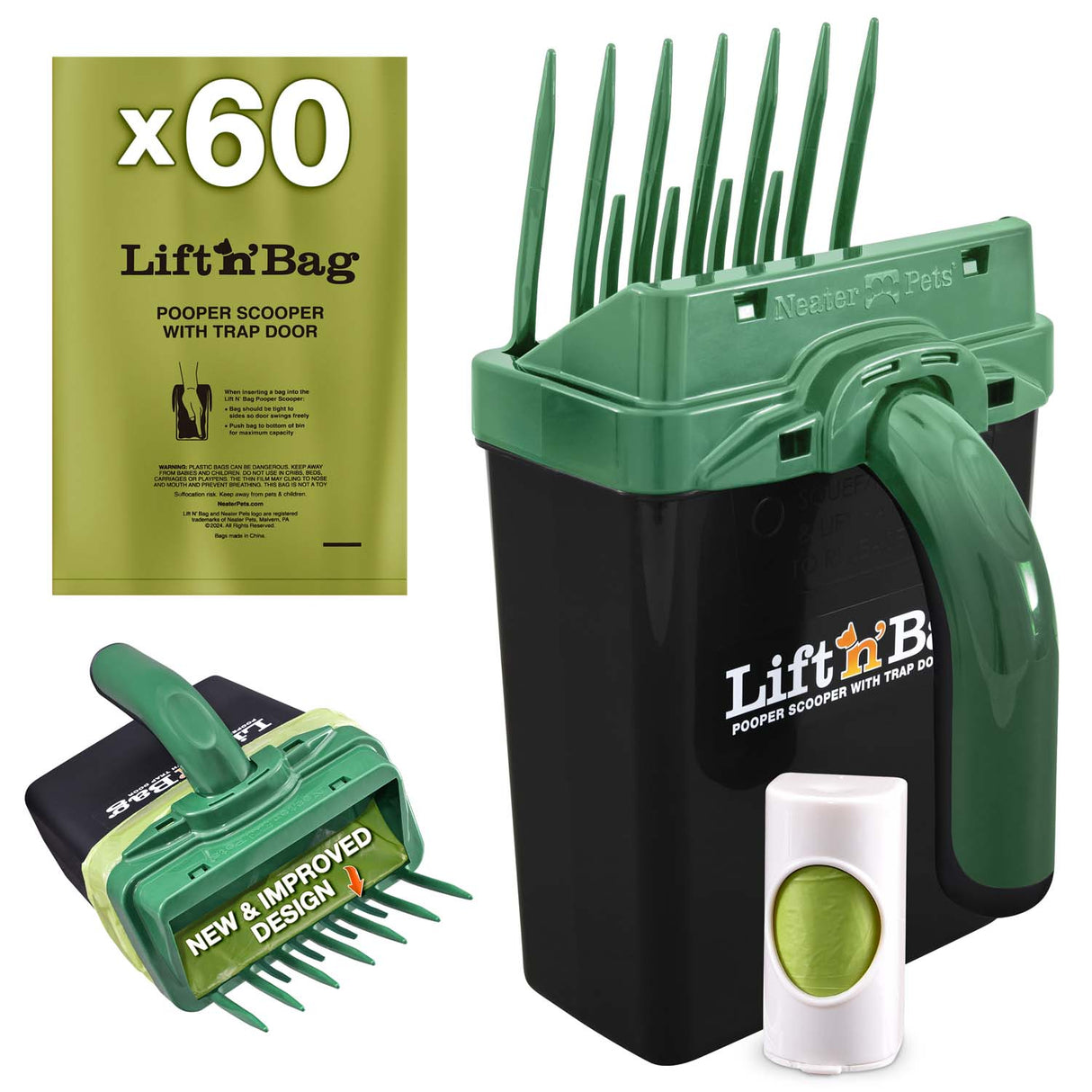 Lift 'n' Bag pooper scooper with trap door on a white background