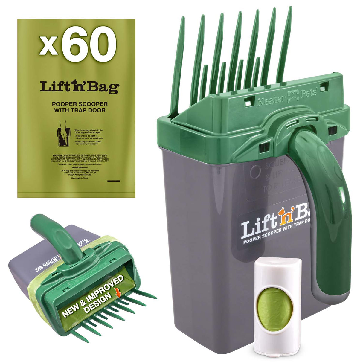 Lift 'n' Bag pooper scooper with trap door on a white background