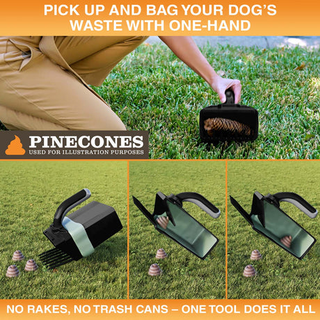 A person picking up dog waste with one hand