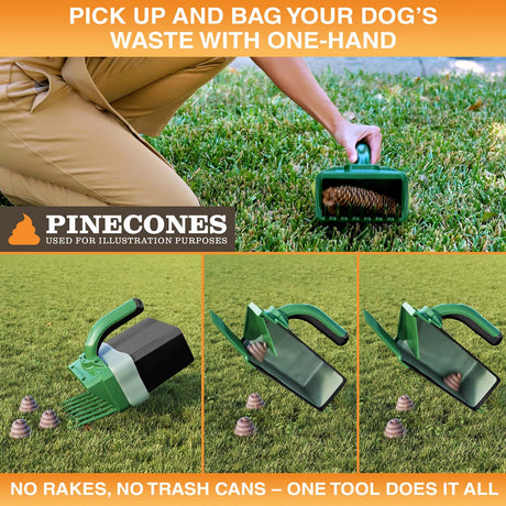 A person picking up dog waste with one hand