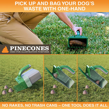 A person picking up dog waste with one hand