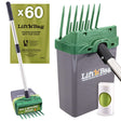 Lift N' Bag pooper scooper pole version and bags. On the left side shows the full height of the pole. On the right is a close-up of the bin. 
