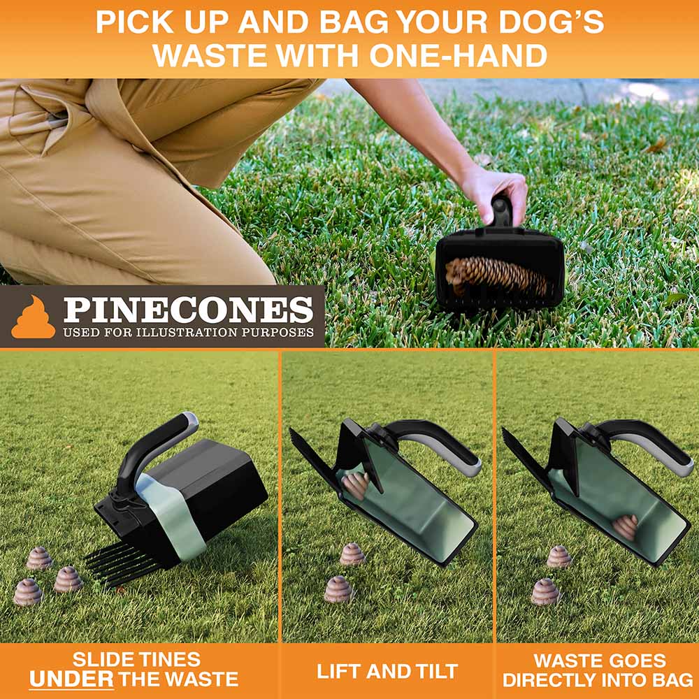 A person picking up dog waste with one hand