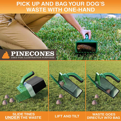 A person picking up dog waste with one hand