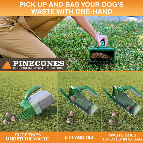 A person picking up dog waste with one hand