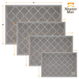 Litter mats are available in four sizes: 17 by 24, 20 by 30, 23 by 35, and 28 by 40.