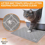 Cat stepping on Grey Neater Pets Litter Trapping Mat keeping floors clean