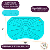 Aquamarine Neat-Lik Express licking mat for dogs and cats, 10 by 6 inches, with suction cups on the back that stick to any smooth, hard surface and corner grab tabs; food safe, non-toxic and BPA-free