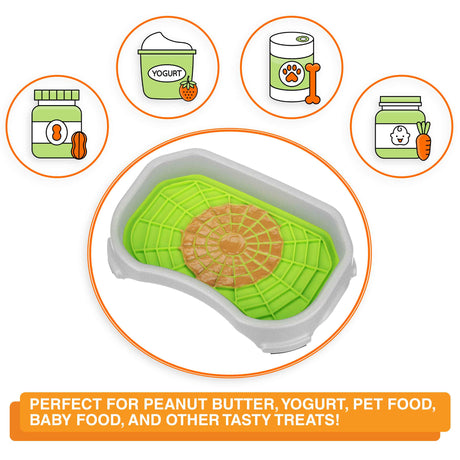 The Neat-Lik Mat is perfect for peanut butter, yogurt, pet food, baby food and other treats.