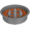 The Niner in Gunmetal with kibble inside the feeder against a white background.
