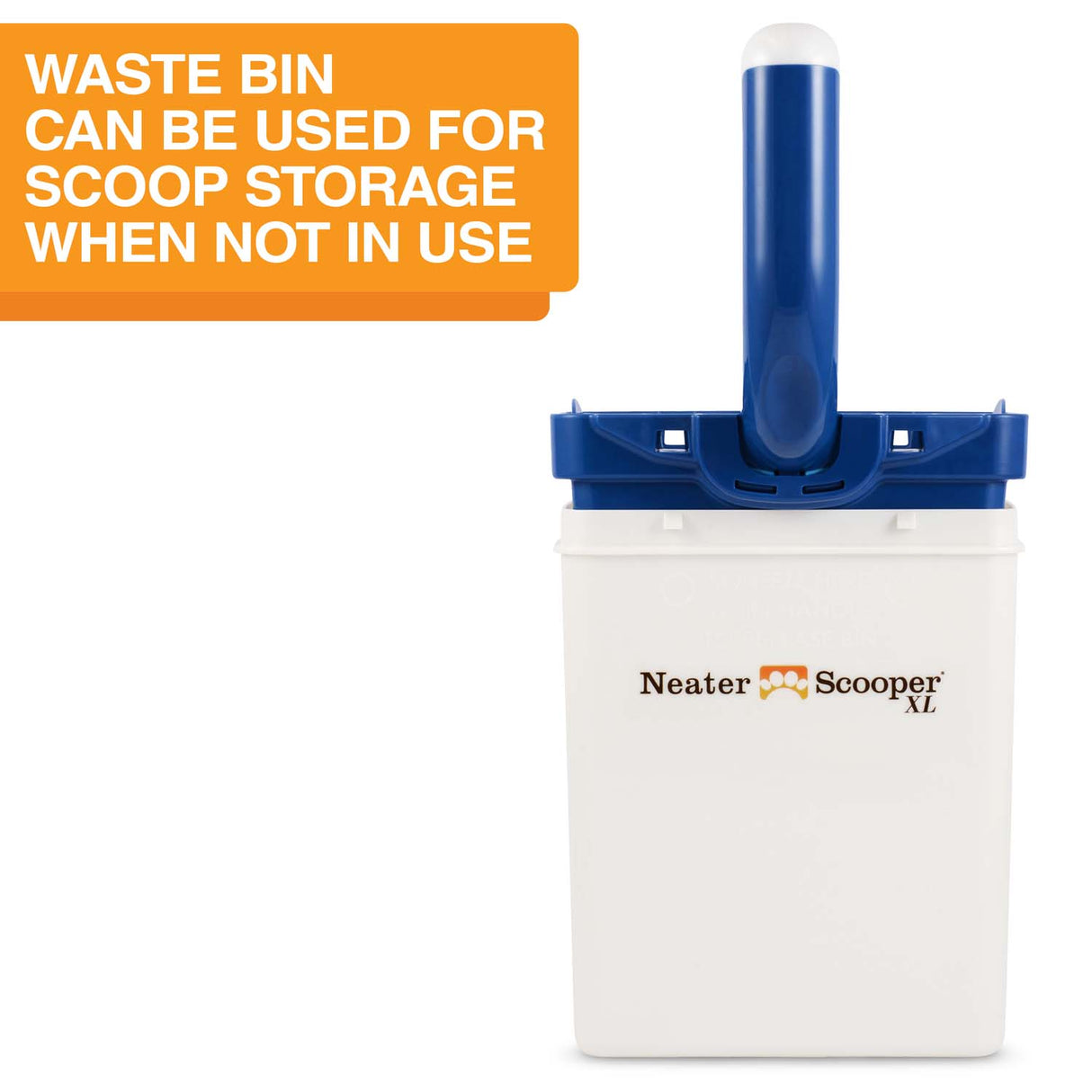 Scoop caddies in waste bin for clean and easy storage