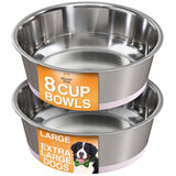 Two stainless steel dog bowls with Neater Pets branding on a white background