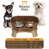Bronze SMALL DELUXE LE Neater Feeder with Stainless Steel Slow Feed Bowl information chart 