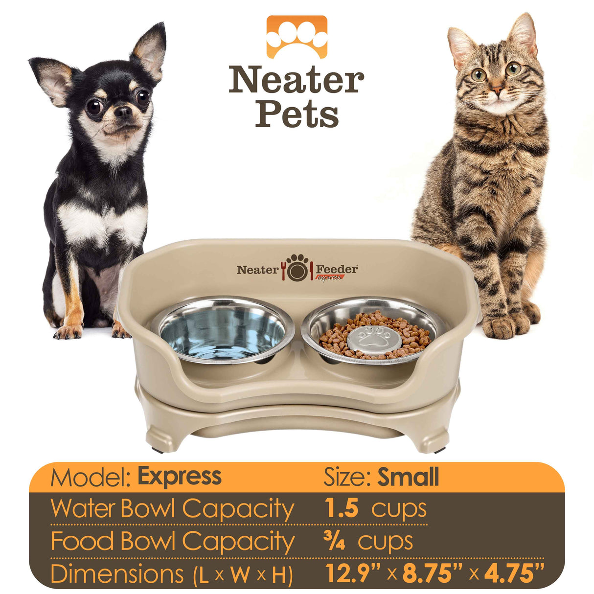 Information about the Almond cat to small dog EXPRESS Neater Feeder with Stainless Steel Slow Feed Bowl