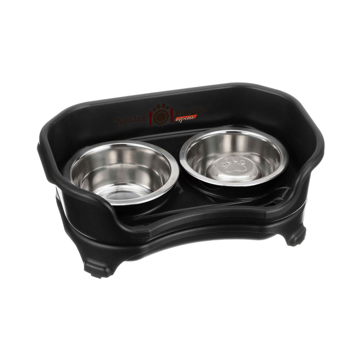 Midnight Black cat to small dog EXPRESS Neater Feeder with Stainless Steel Slow Feed Bowl
