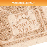Water-resistant mat with 'Neater Mat' branding and water droplets on a textured surface.