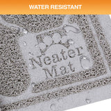 Water-resistant mat with 'Neater Mat' branding and water droplets on a textured surface.