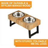 Feeder is made of mango wood with foldable metal legs