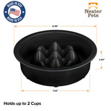 Diagram of The Niner with the dimensions. The bowl can up to 2 cups of food and is made in the USA.