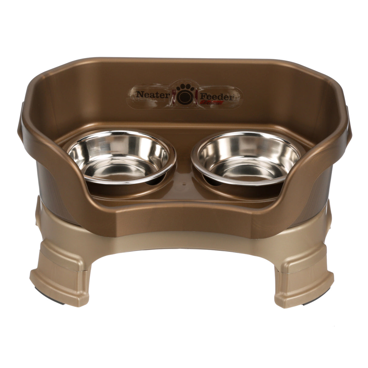 Deluxe Cat Bronze raised Neater Feeder with leg extensions dog bowls